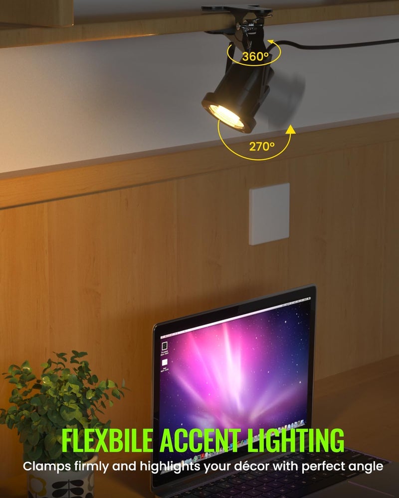 TobeBright Clip On Spot Light Plug in with On/Off Switch IP65 Water Resistant Plant Spotlight Indoor and Outdoor 7W LED Clamp Spot Lights with 3-Pin Plug, Warm White 3000K, 1.78m Cord - Image 4